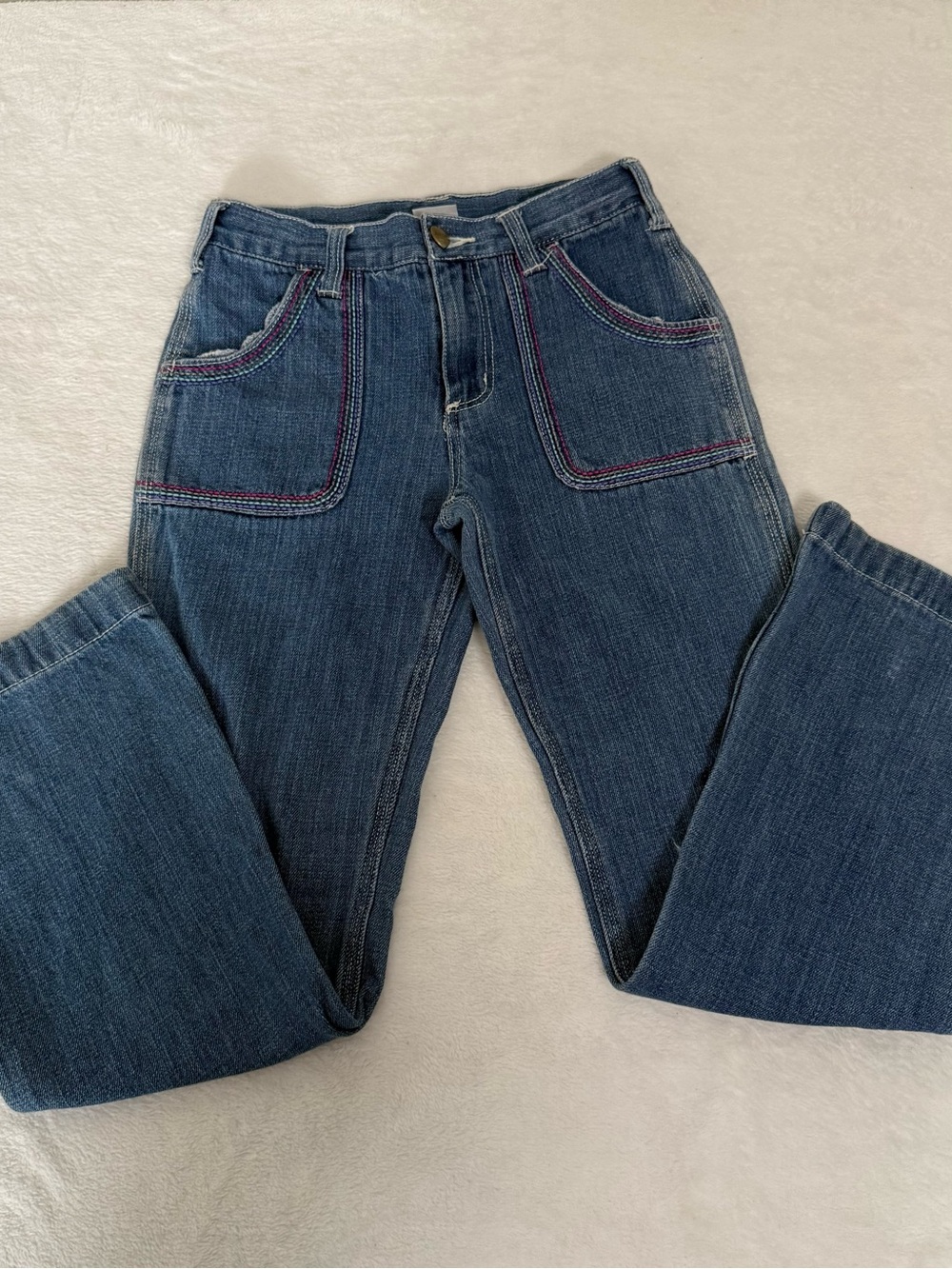 Carhartt Girls Size 10 Jeans Blue Denim Straight Leg Color Stitch Utility Y2K